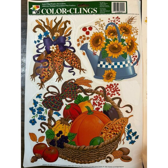 Color-Clings Fall Static Window Decorations Thanksgiving 12x15 Large NOS Vtg - Picture 2 of 4